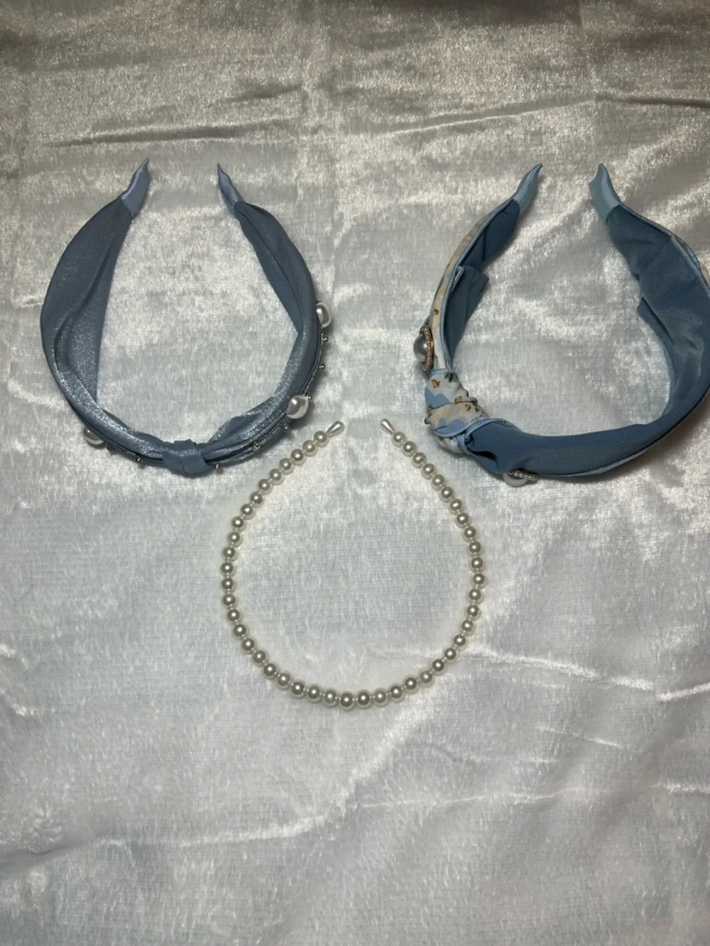 Blue Fabric Knot Pearl Headbands Set